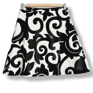 J. CREW Scroll Floral A-Line Mini Skirt B&W Sz 0